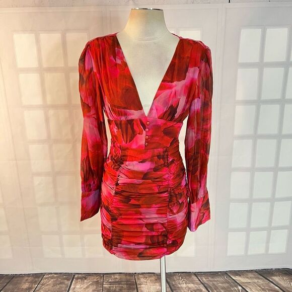 RUNAWAY NWT long sleeve ruched skirt LITSA DRESS PINK size xs or 2 - Picture 4 of 14